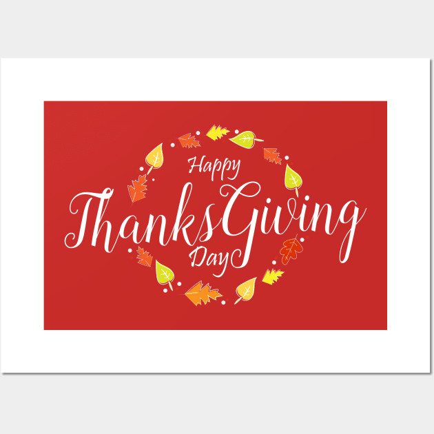 Happy Thankgiving day in white design Wall Art by HarlinDesign